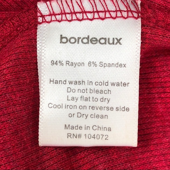 Bordeaux Red Hi Low V-Neck Long Sleeve Top S - Picture 4 of 8